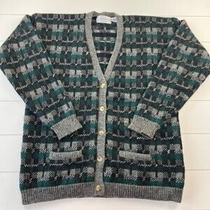 Jayson Youngers Vintage wool Cardigan Sweater Green Black Men's size Medium